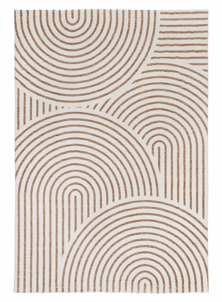 Abel Brown and Cream Geometric Washable Rug