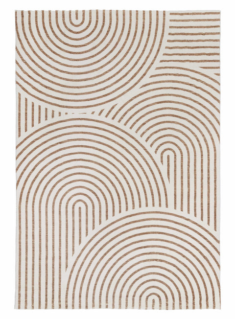 Abel Brown and Cream Geometric Washable Rug