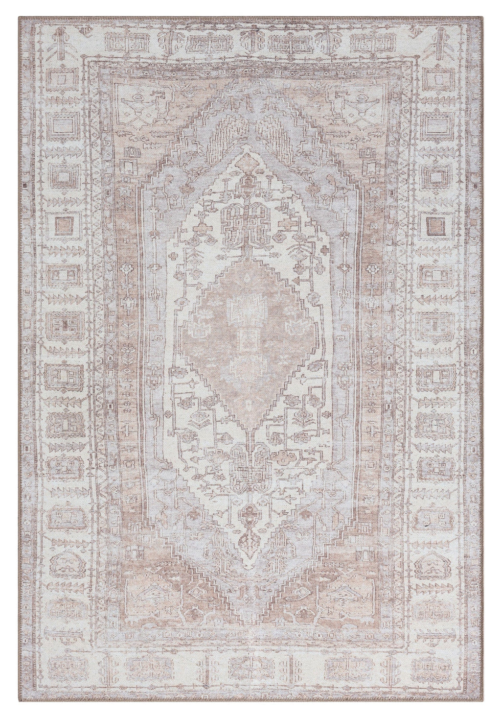 Aneesa Beige and Cream Traditional Distressed Washable Rug