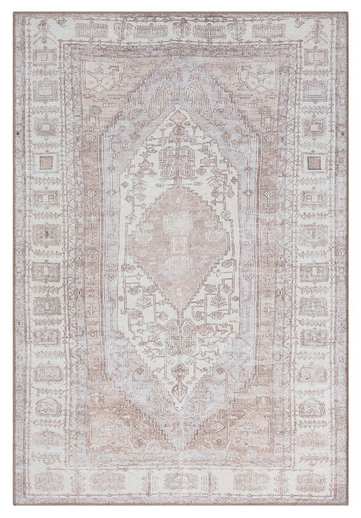 Aneesa Beige and Cream Traditional Distressed Washable Rug