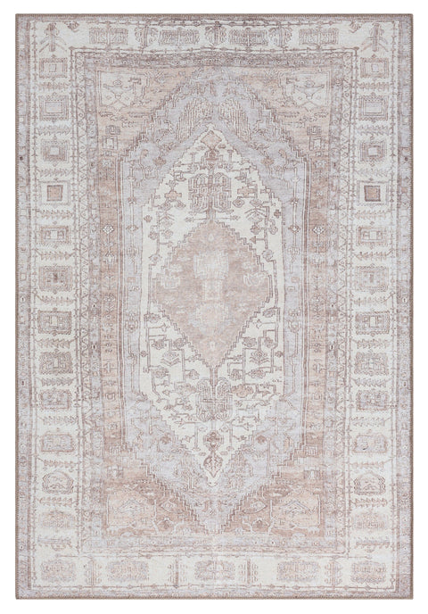 Aneesa Beige and Cream Traditional Distressed Washable Rug