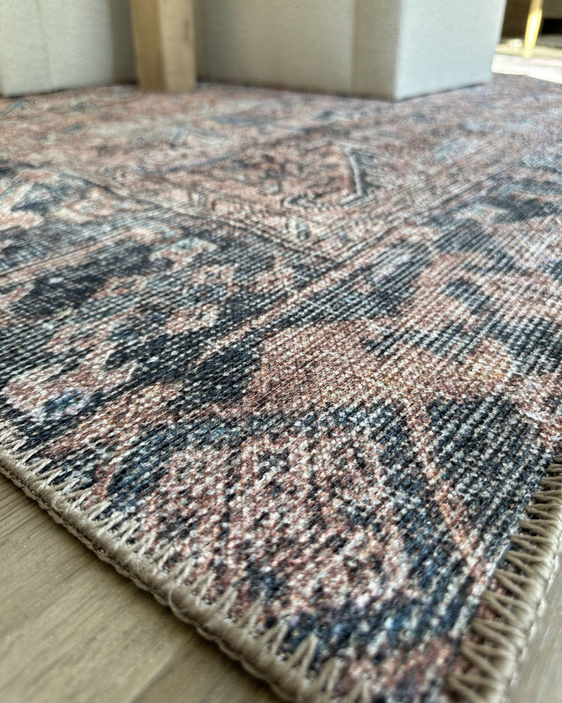 Anyel Brown and Blue Traditional Distressed Washable Rug*NO RETURNS UNLESS FAULTY