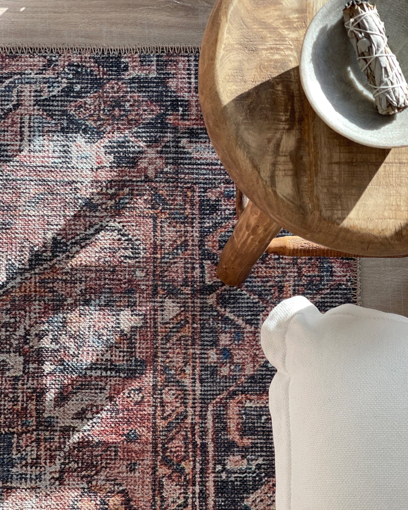 Anyel Brown and Blue Traditional Distressed Washable Rug*NO RETURNS UNLESS FAULTY