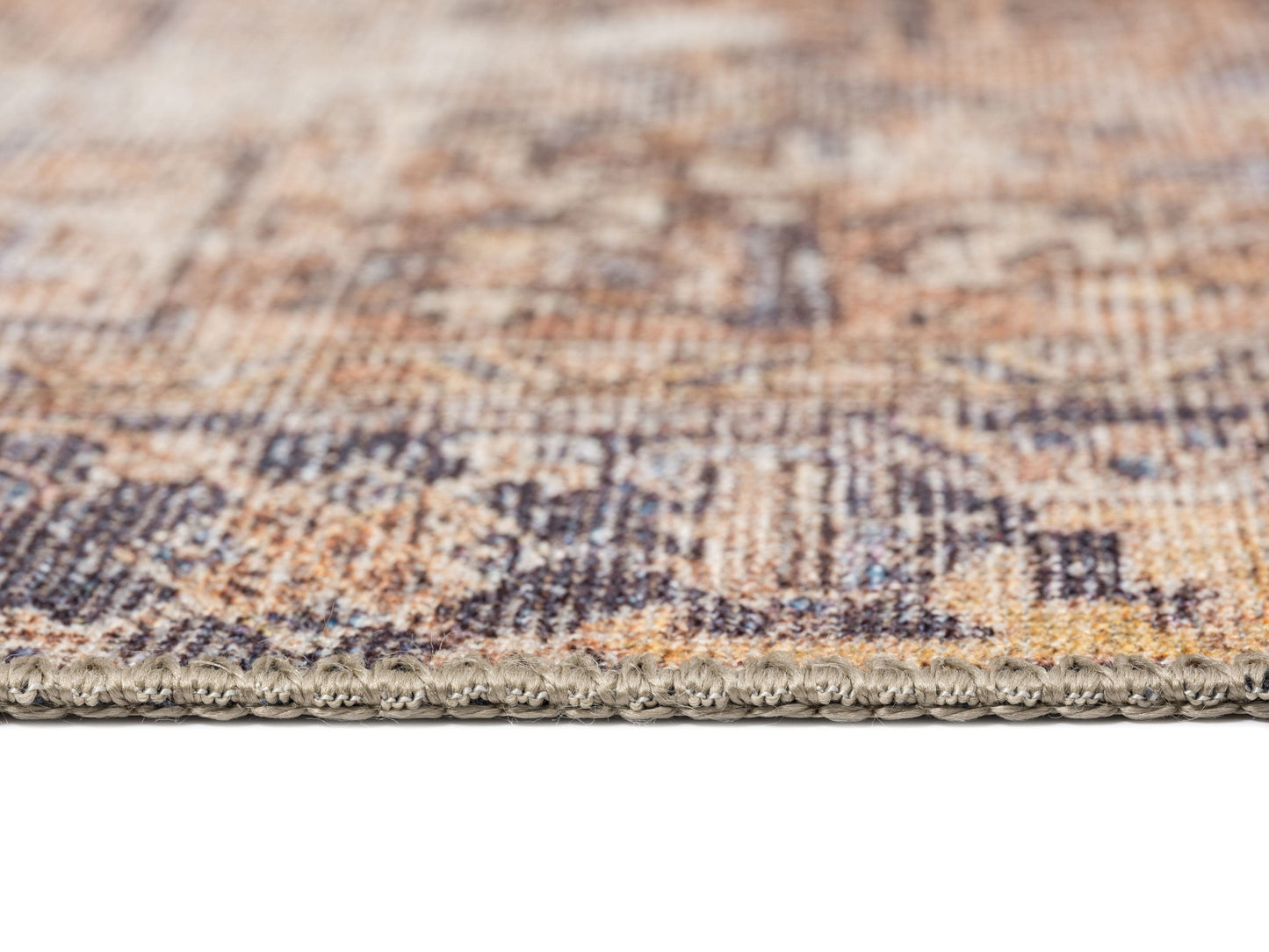 Anyel Brown and Blue Traditional Distressed Washable Runner Rug