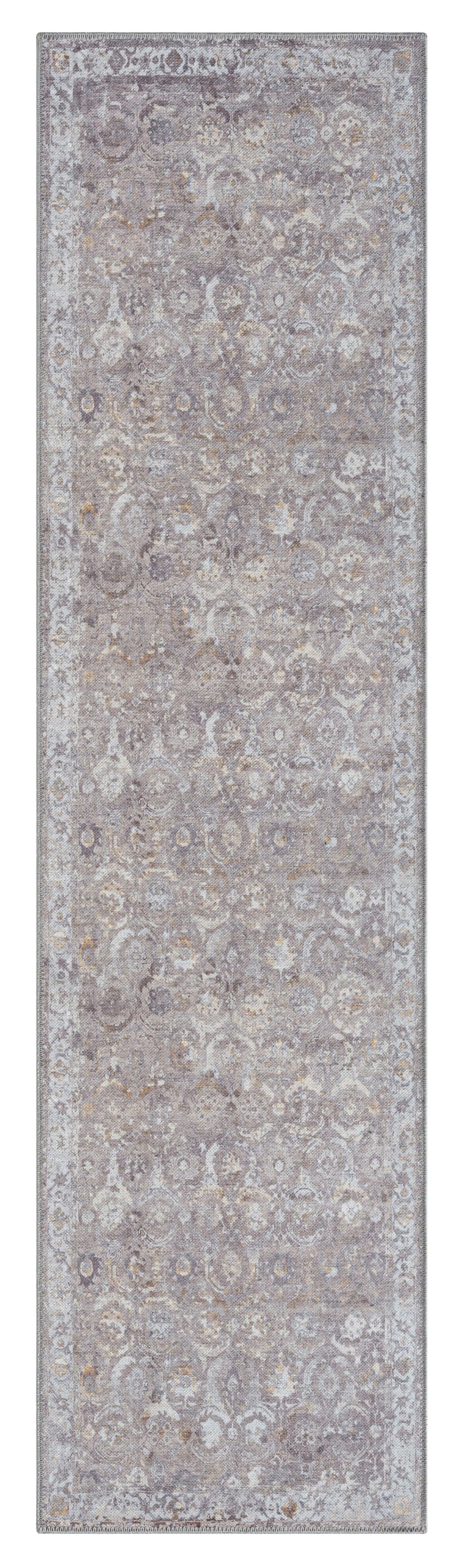 Ava Grey and Gold Traditional Distressed Washable Runner Rug