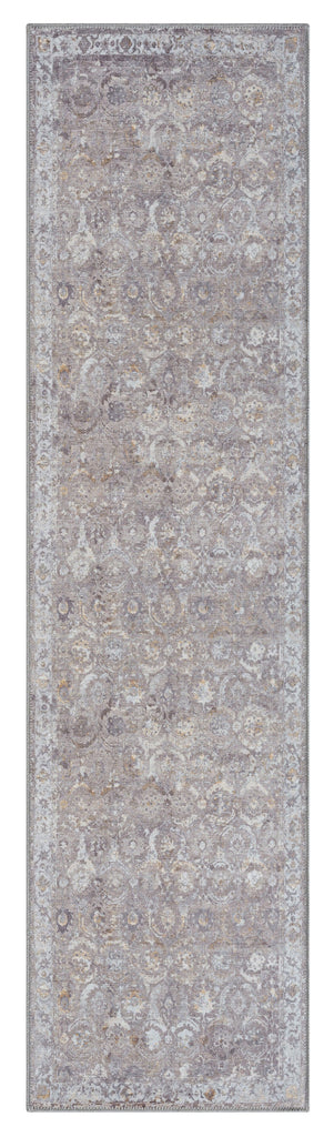 Ava Grey and Gold Traditional Distressed Washable Runner Rug