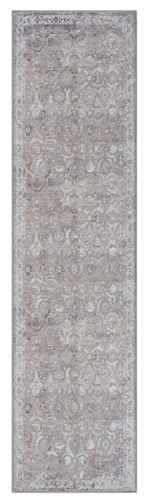 Ava Grey and Gold Traditional Distressed Washable Runner Rug