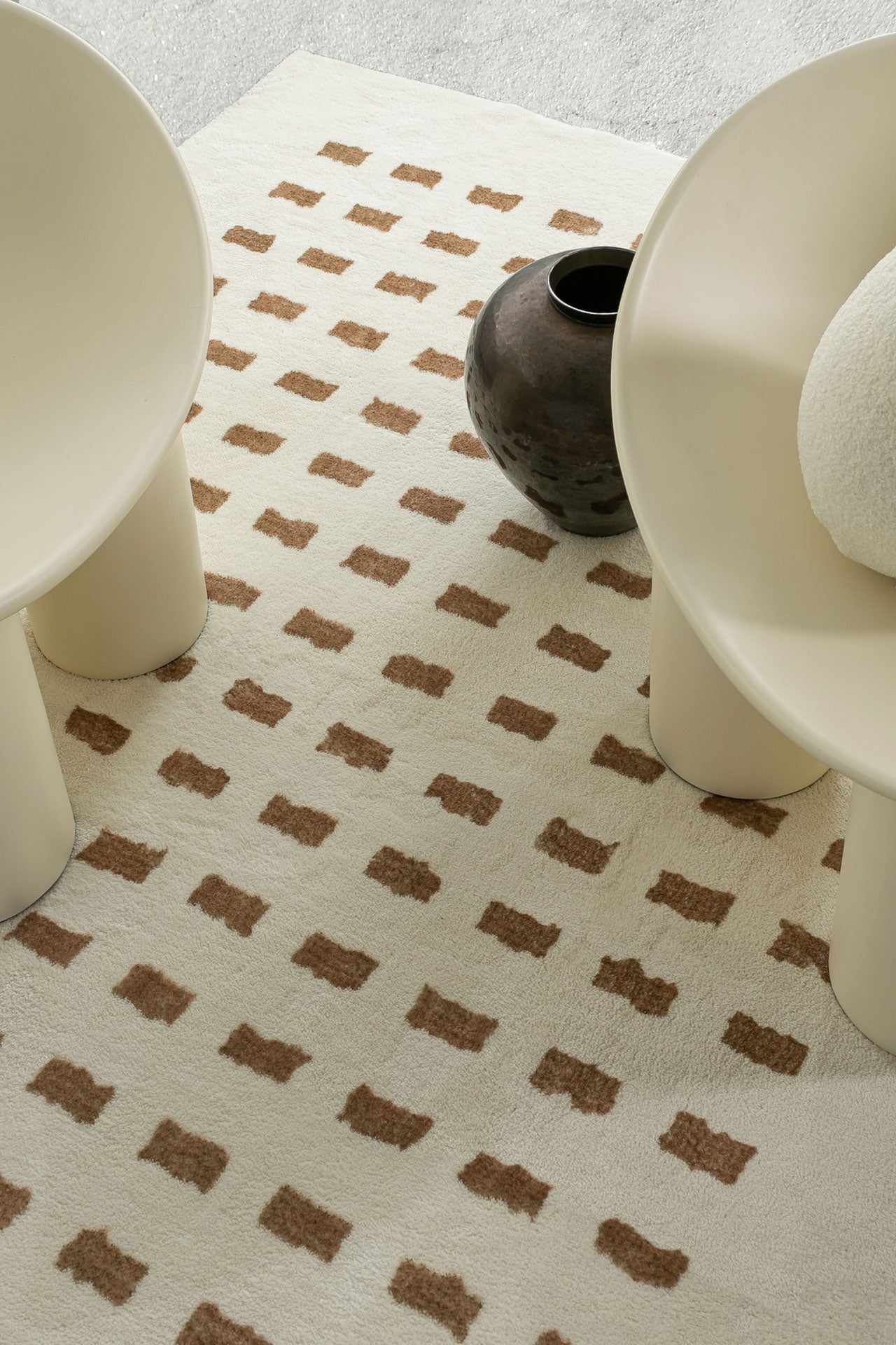 Balan Cream and Brown Rectangles Washable Rug