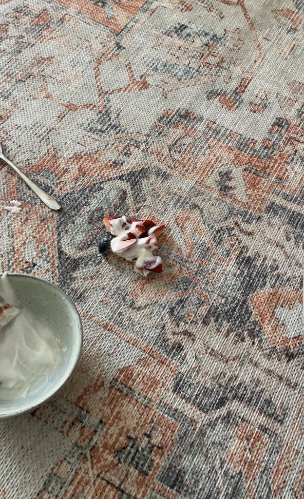 Ceren Orange and Blue Traditional Distressed Washable Rug