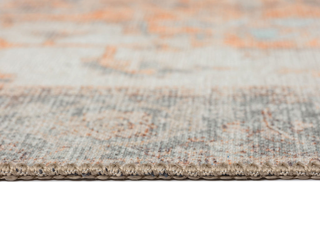 Ceren Orange and Blue Traditional Distressed Washable Rug