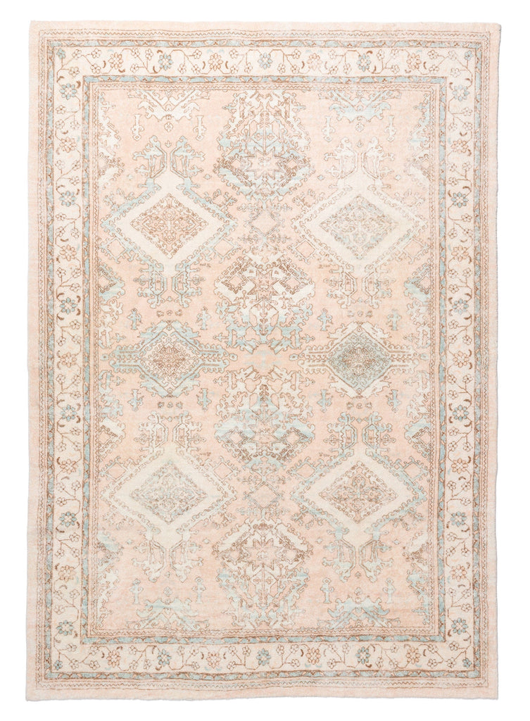 Edwina Peach and Blue Distressed Washable Rug