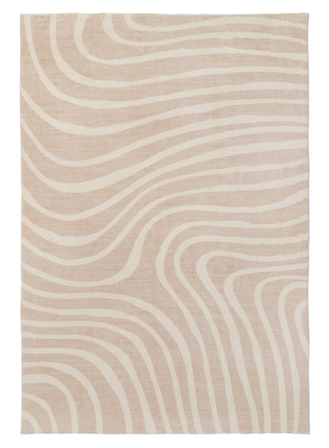 Glis Ivory and Beige Lines Washable Rug