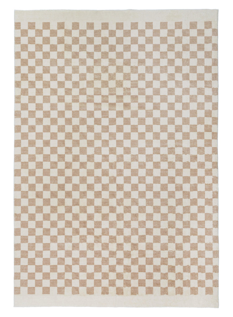 Jazine Cream and Brown Chequered Washable Rug