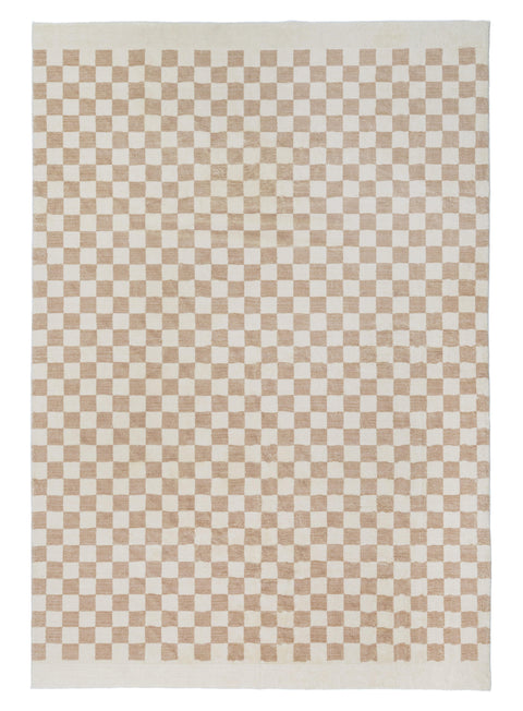Jazine Cream and Brown Chequered Washable Rug