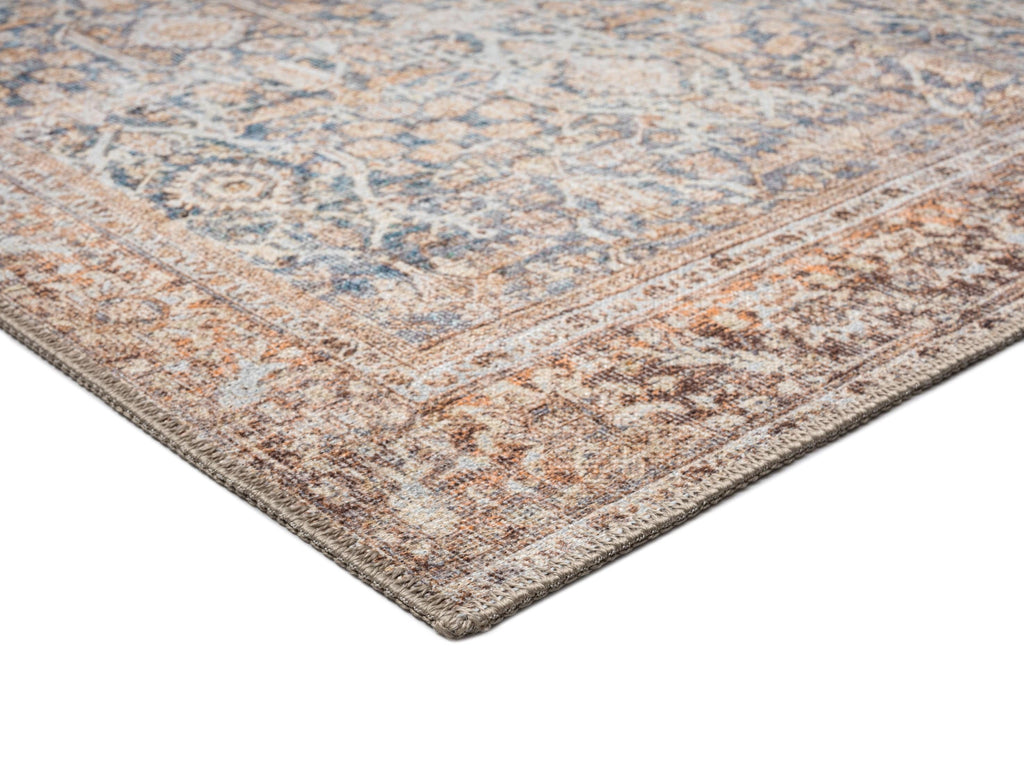 Krisna Brown and Blue Traditional Distressed Washable Rug