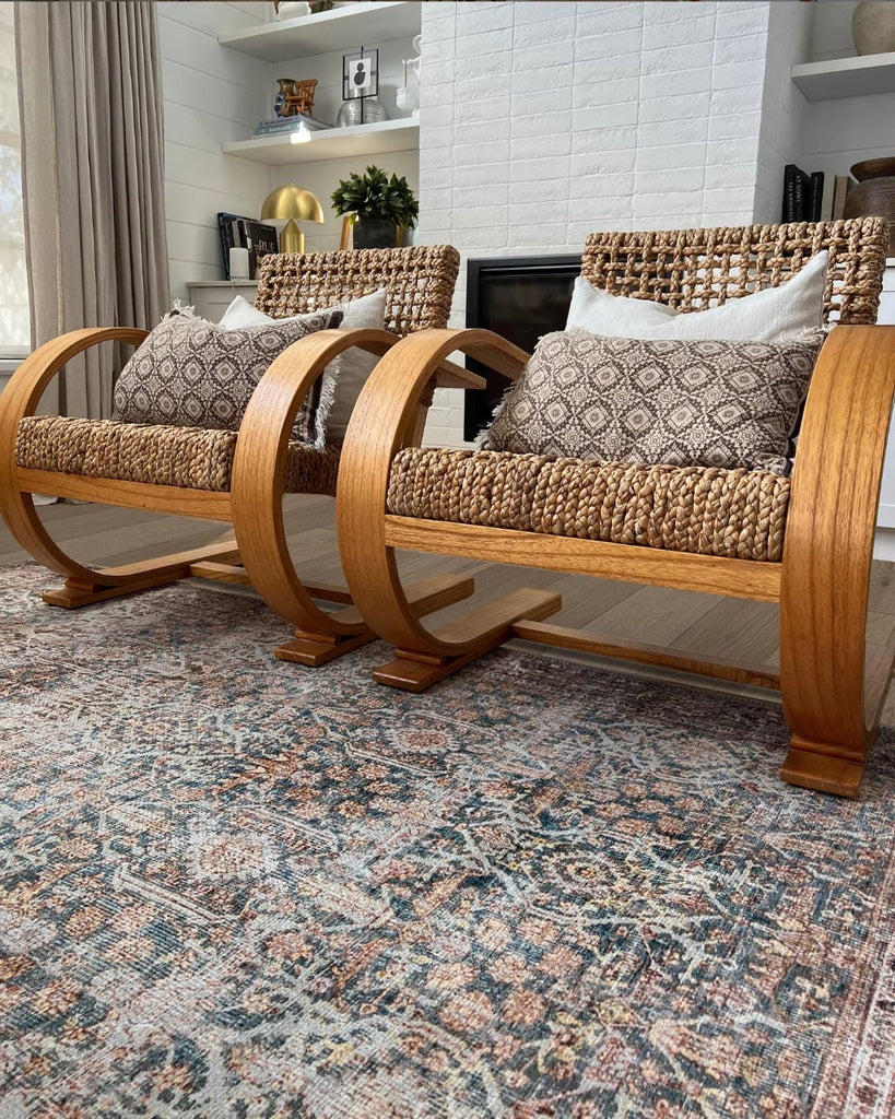 Krisna Brown and Blue Traditional Distressed Washable Rug