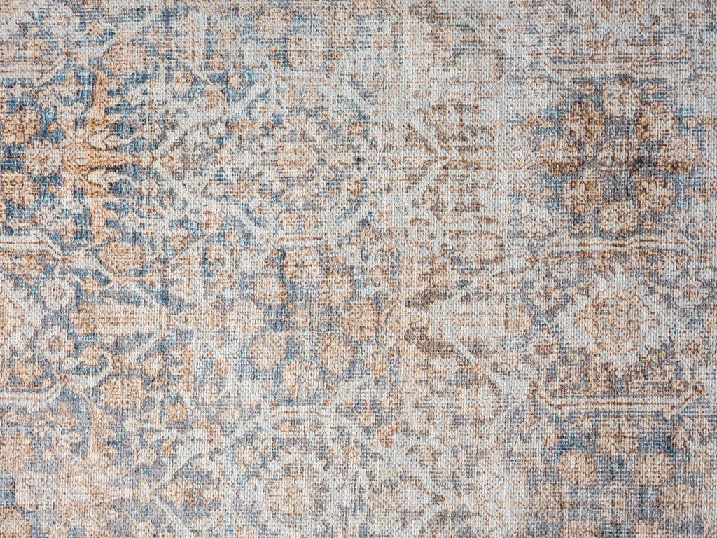 Krisna Brown and Blue Traditional Distressed Washable Rug