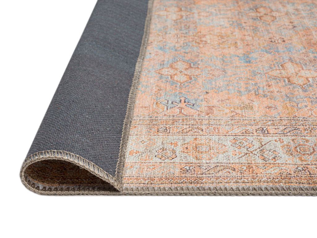 Narem Pink Orange and Blue Traditional Distressed Washable Rug