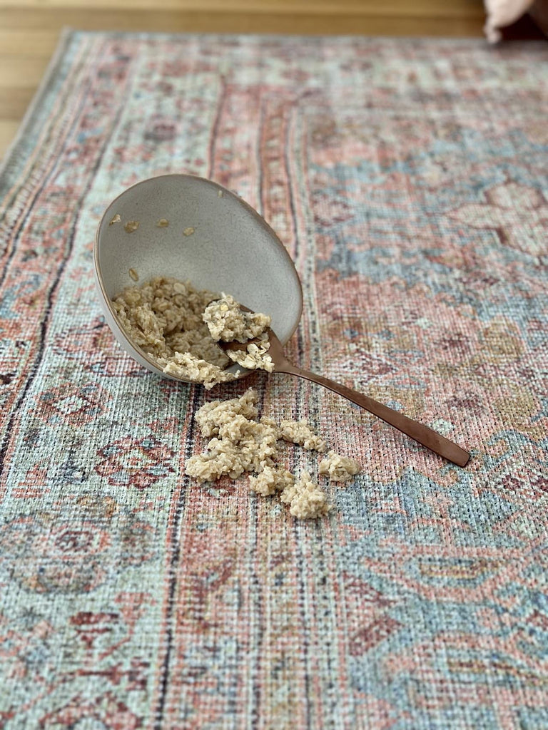 Narem Pink Orange and Blue Traditional Distressed Washable Rug