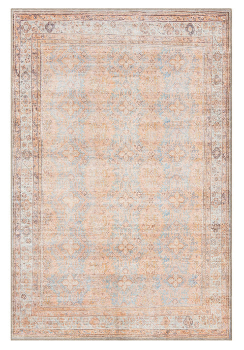 Narem Pink Orange and Blue Traditional Distressed Washable Rug