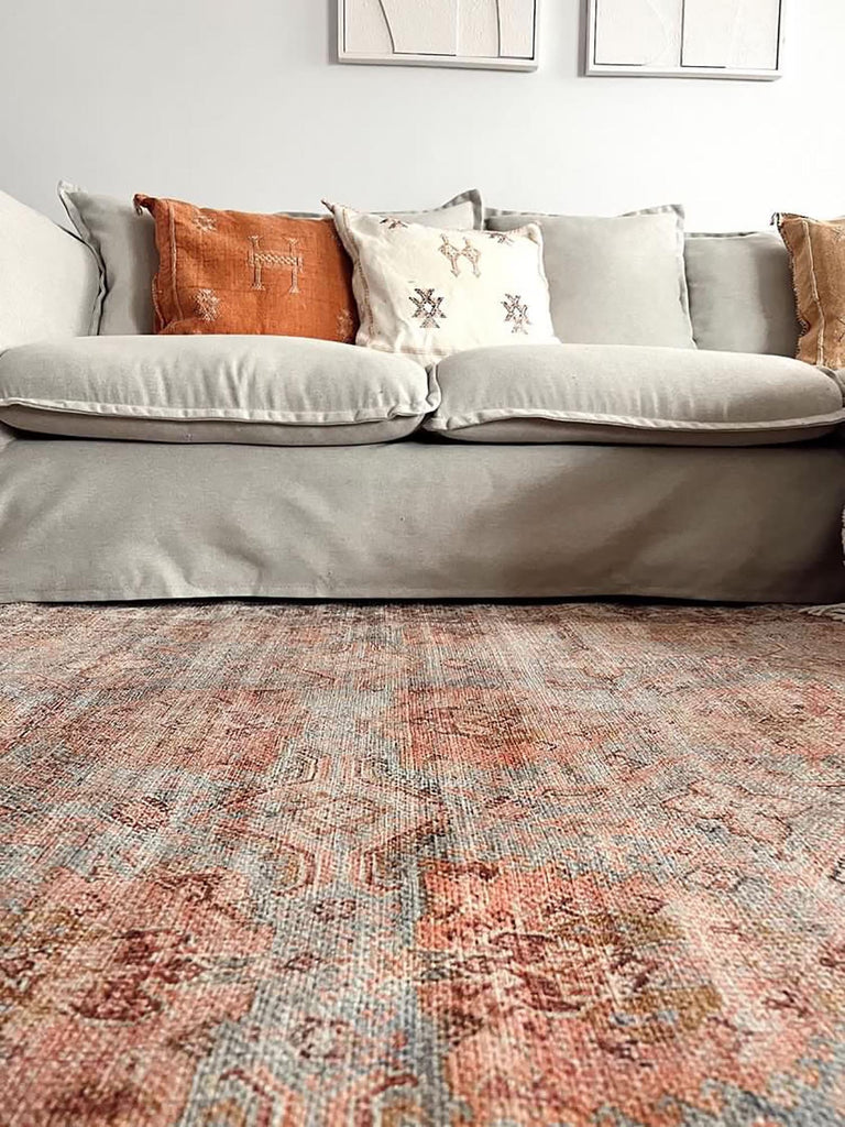 Narem Pink Orange and Blue Traditional Distressed Washable Rug