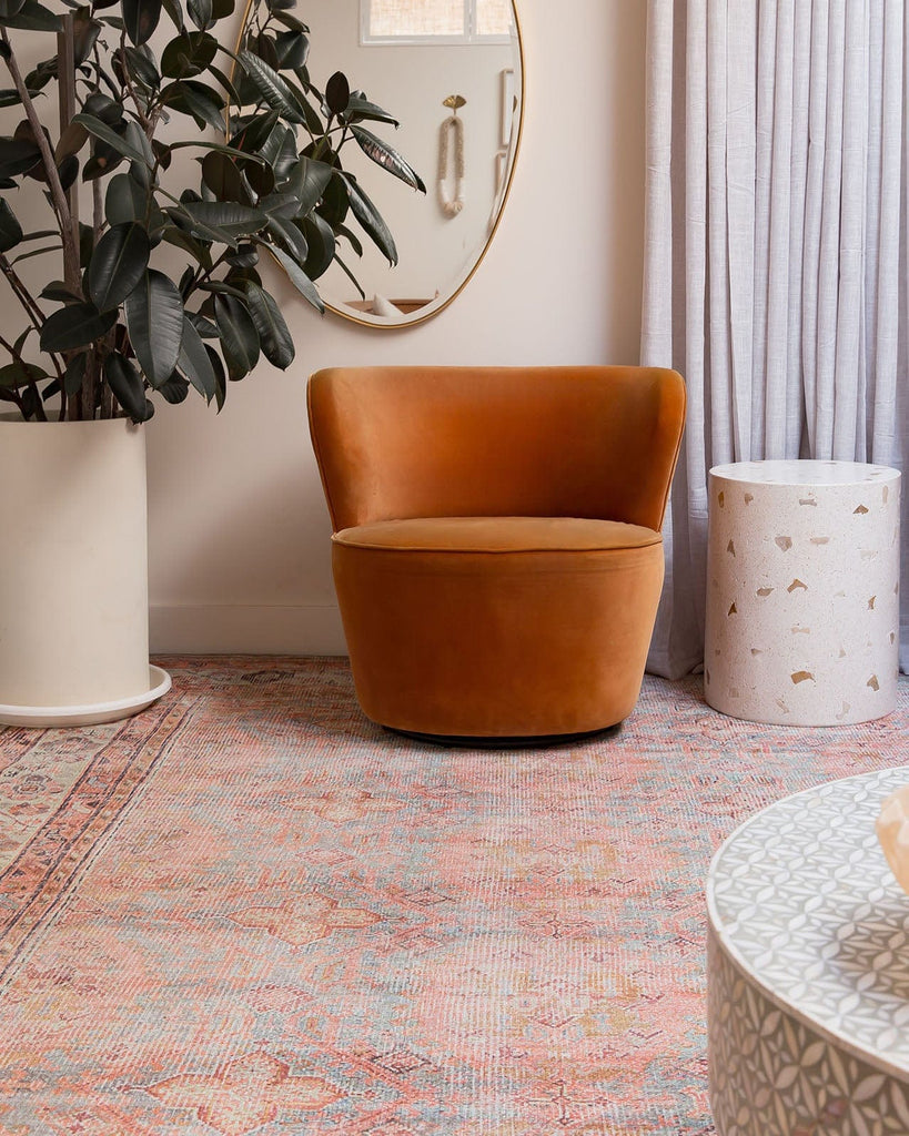 Narem Pink Orange and Blue Traditional Distressed Washable Rug