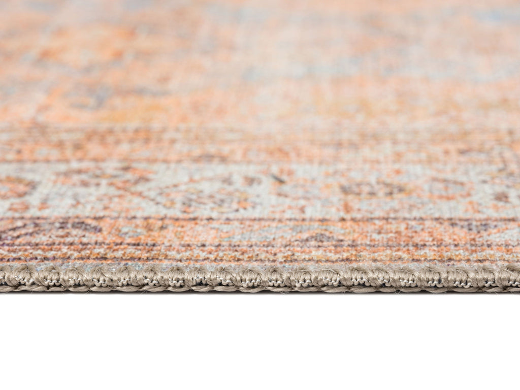 Narem Pink Orange and Blue Traditional Distressed Washable Runner Rug