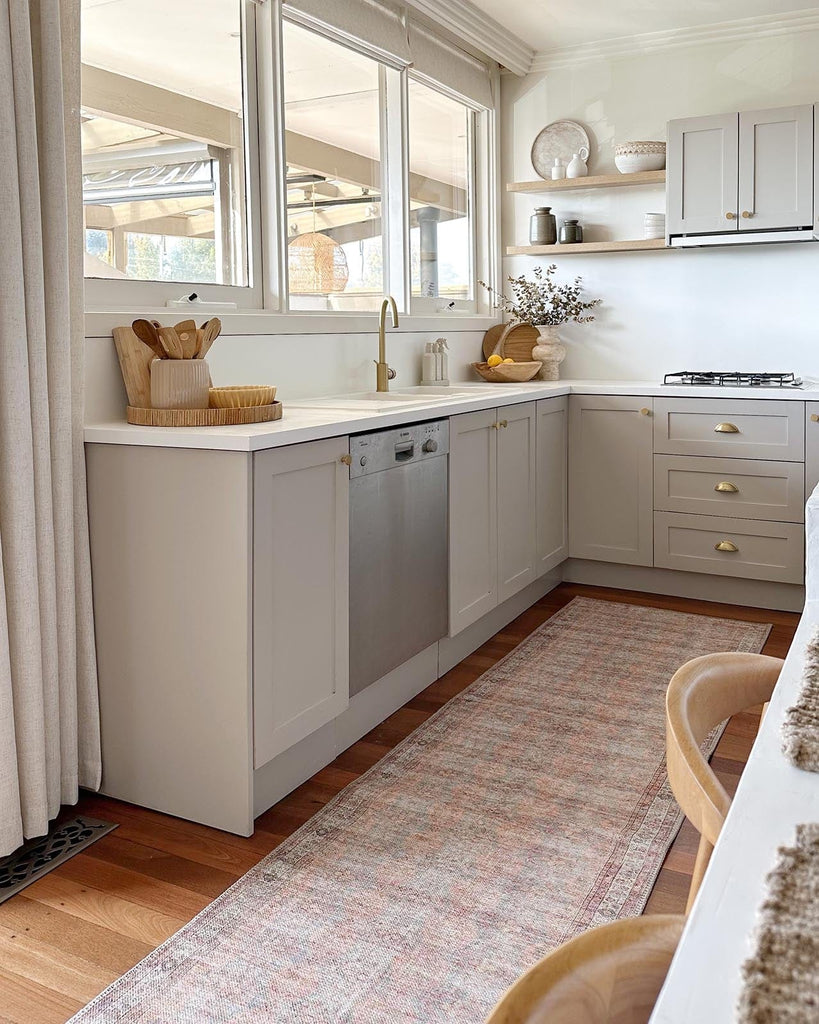 Narem Pink Orange and Blue Traditional Distressed Washable Runner Rug