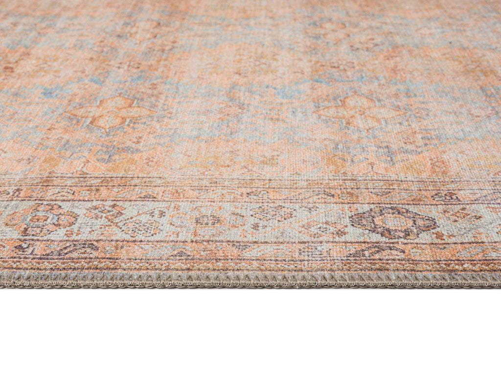 Narem Pink Orange and Blue Traditional Distressed Washable Rug