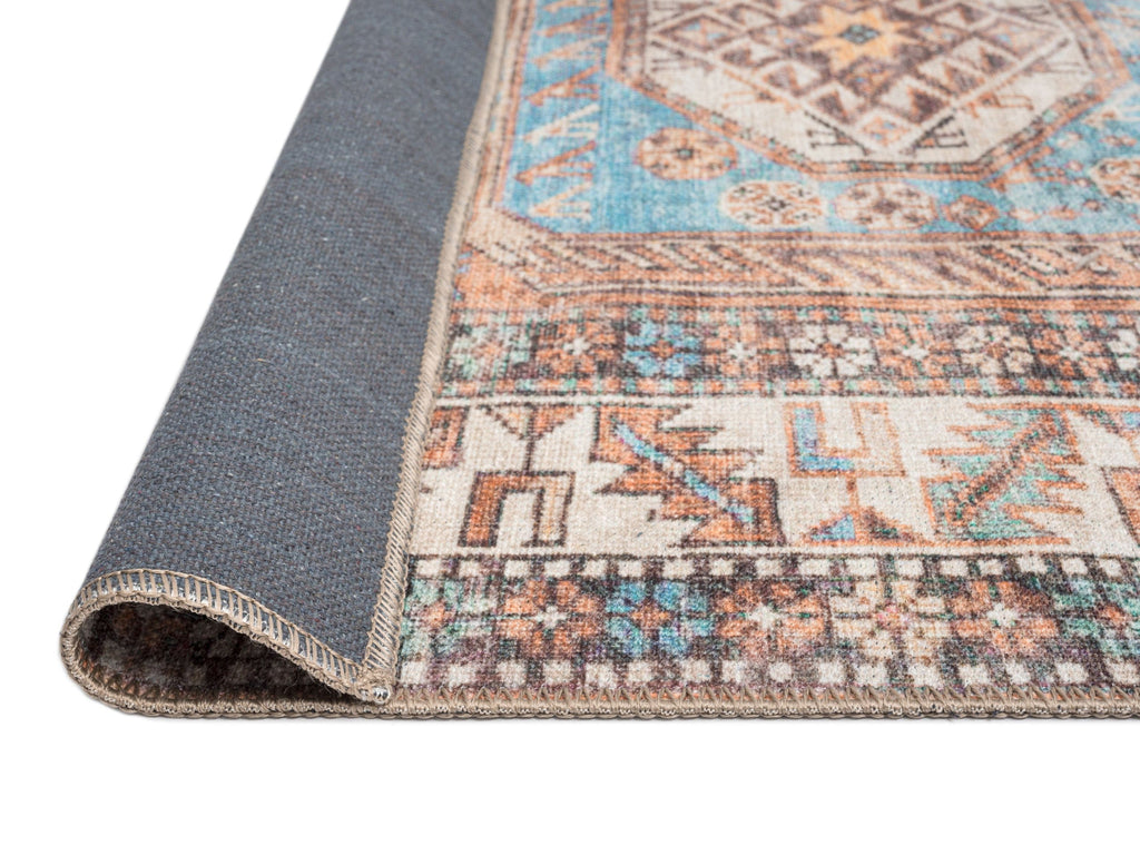 Nazri Orange and Blue Traditional Distressed Washable Rug*NO RETURNS UNLESS FAULTY