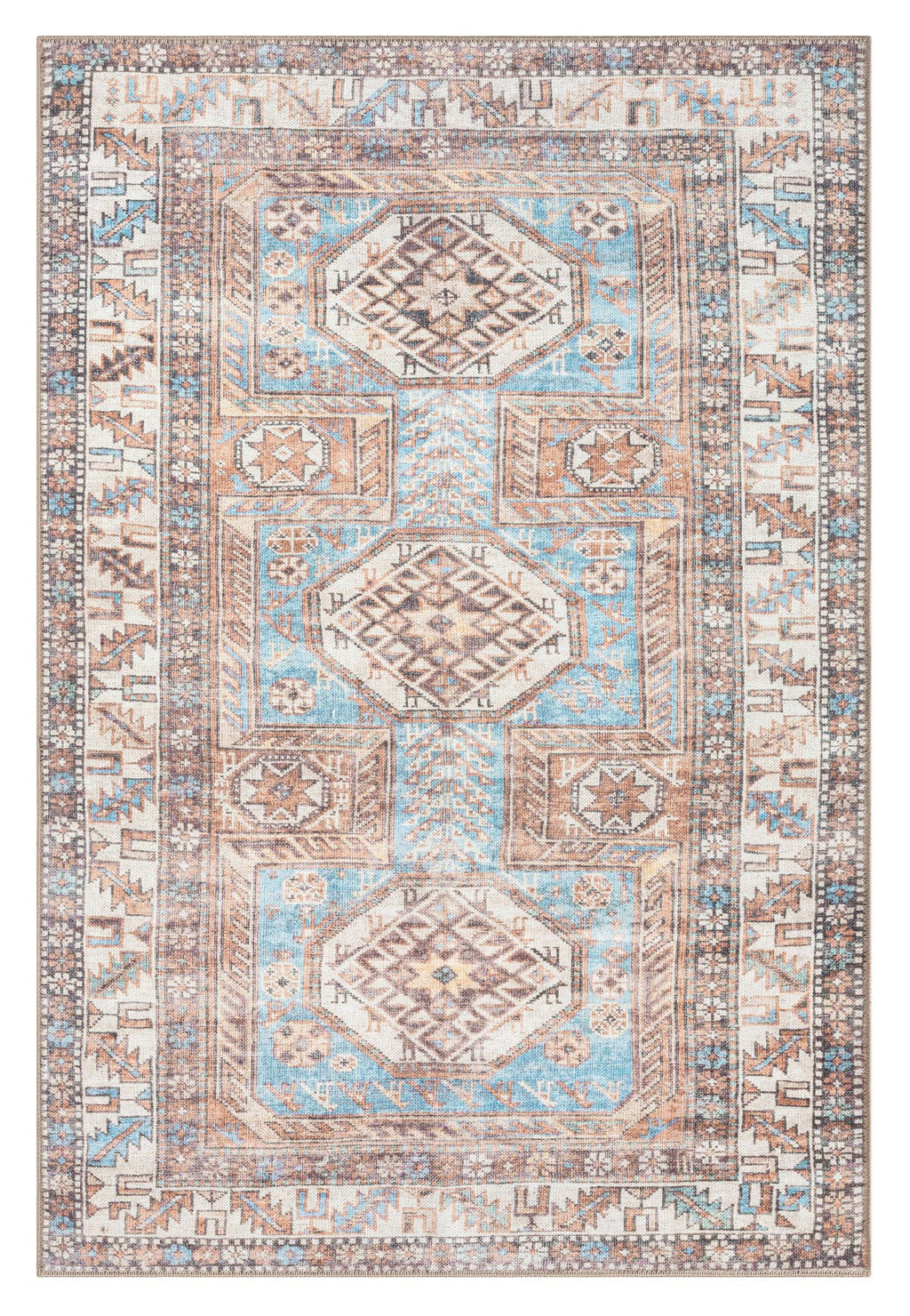 Nazri Orange and Blue Traditional Distressed Washable Rug*NO RETURNS UNLESS FAULTY