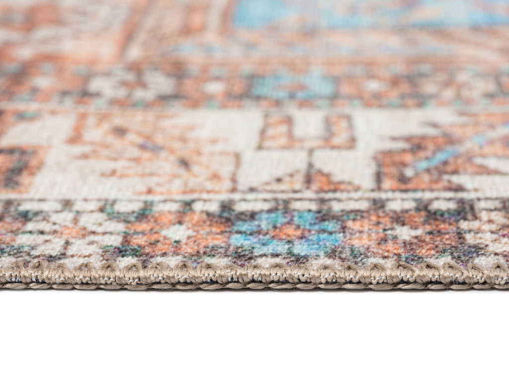 Nazri Orange and Blue Traditional Distressed Washable Rug*NO RETURNS UNLESS FAULTY