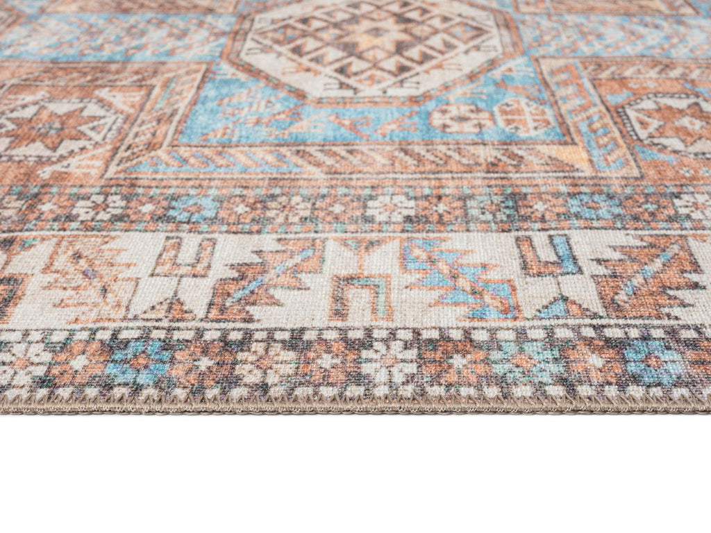 Nazri Orange and Blue Traditional Distressed Washable Rug*NO RETURNS UNLESS FAULTY