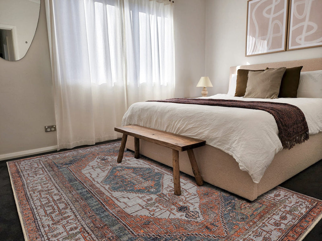 Priya Orange and Green Traditional Distressed Washable Rug