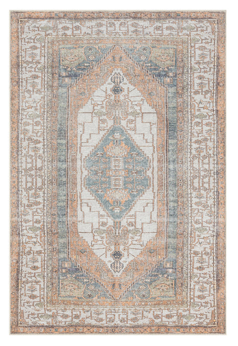 Priya Orange and Green Traditional Distressed Washable Rug