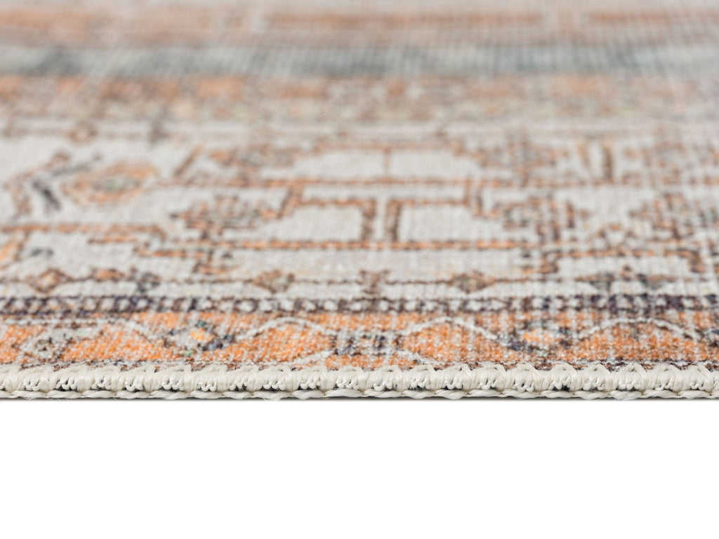 Priya Orange and Green Traditional Distressed Washable Rug