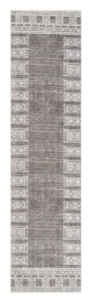 Raia Charcoal and Grey Tribal Distressed Washable Runner Rug