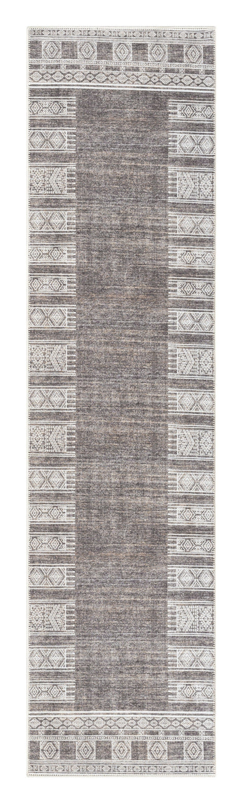 Raia Charcoal and Grey Tribal Distressed Washable Runner Rug