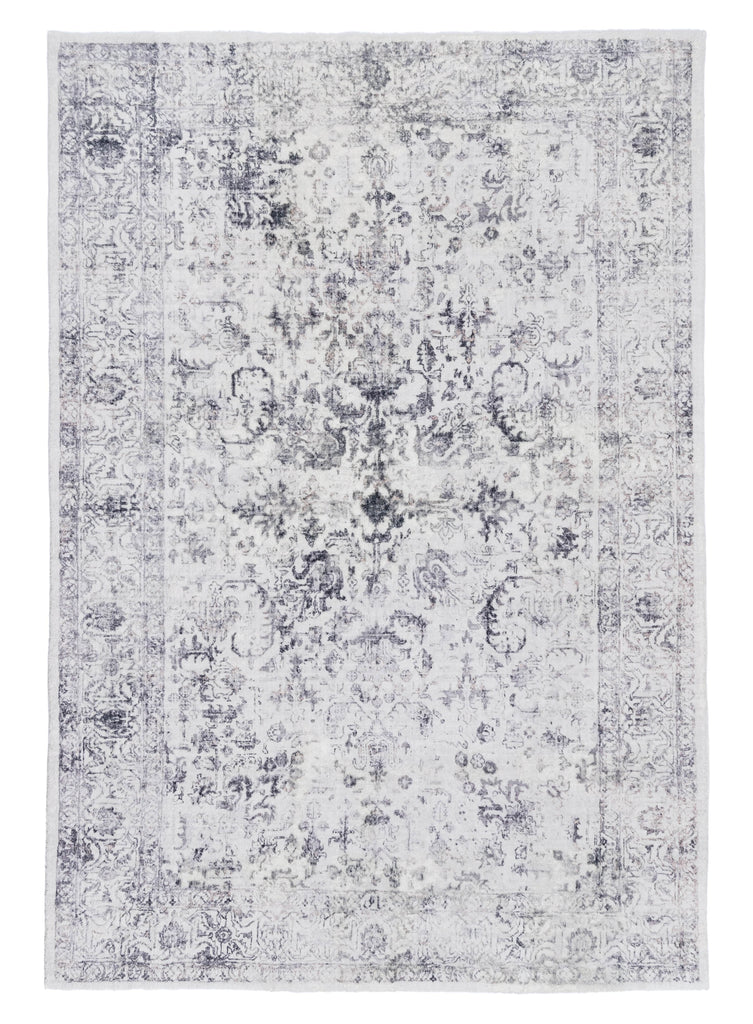 Sakalar Grey Floral Medallion Washable Rug