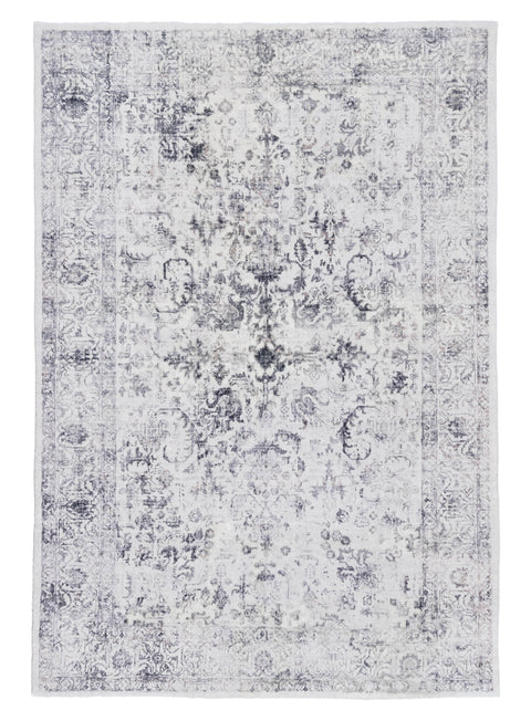 Sakalar Grey Floral Medallion Washable Rug