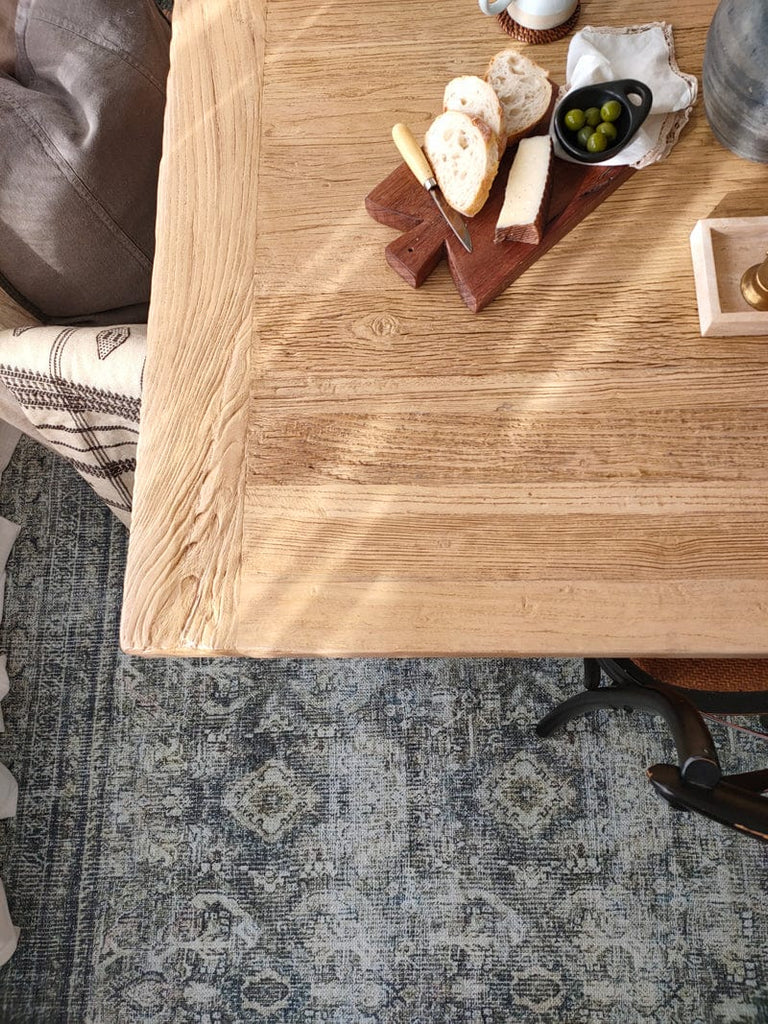 Santi Green and Grey Traditional Distressed Washable Rug