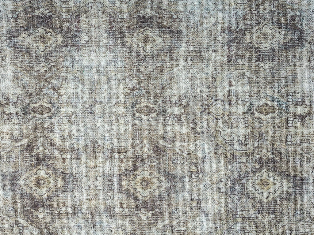 Santi Green and Grey Traditional Distressed Washable Rug