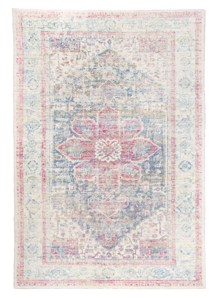 Seri Pink and Blue Medallion Washable Rug