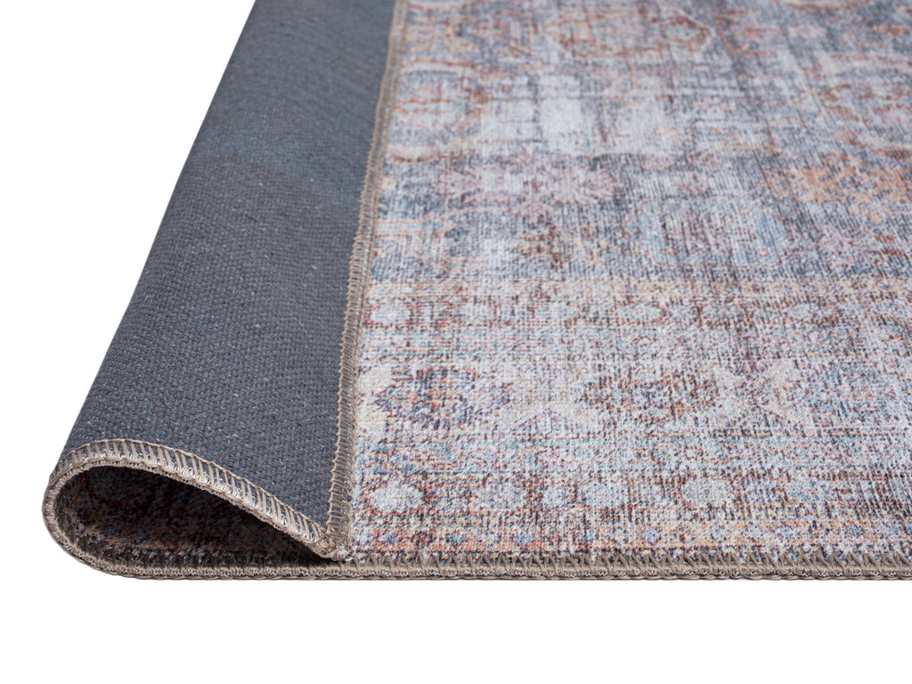 Sorra Blue and Brown Traditional Distressed Washable Rug