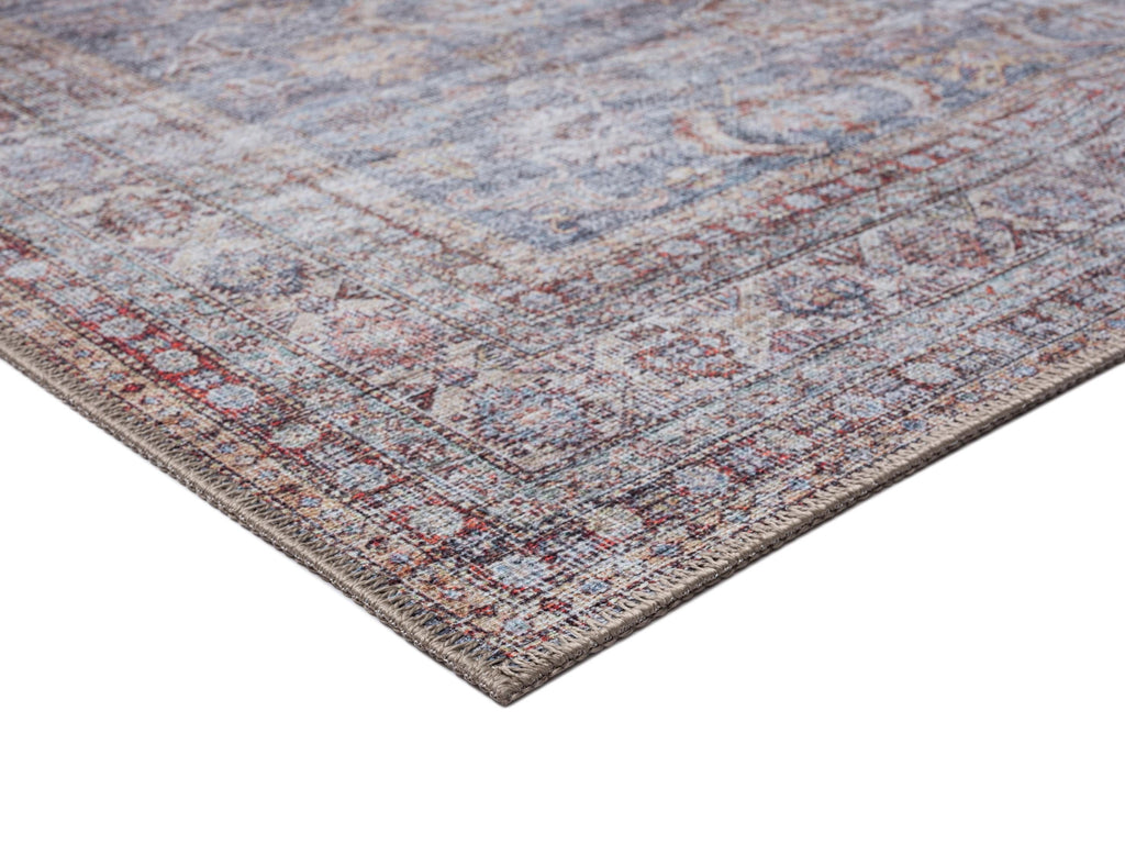 Sorra Blue and Brown Traditional Distressed Washable Rug