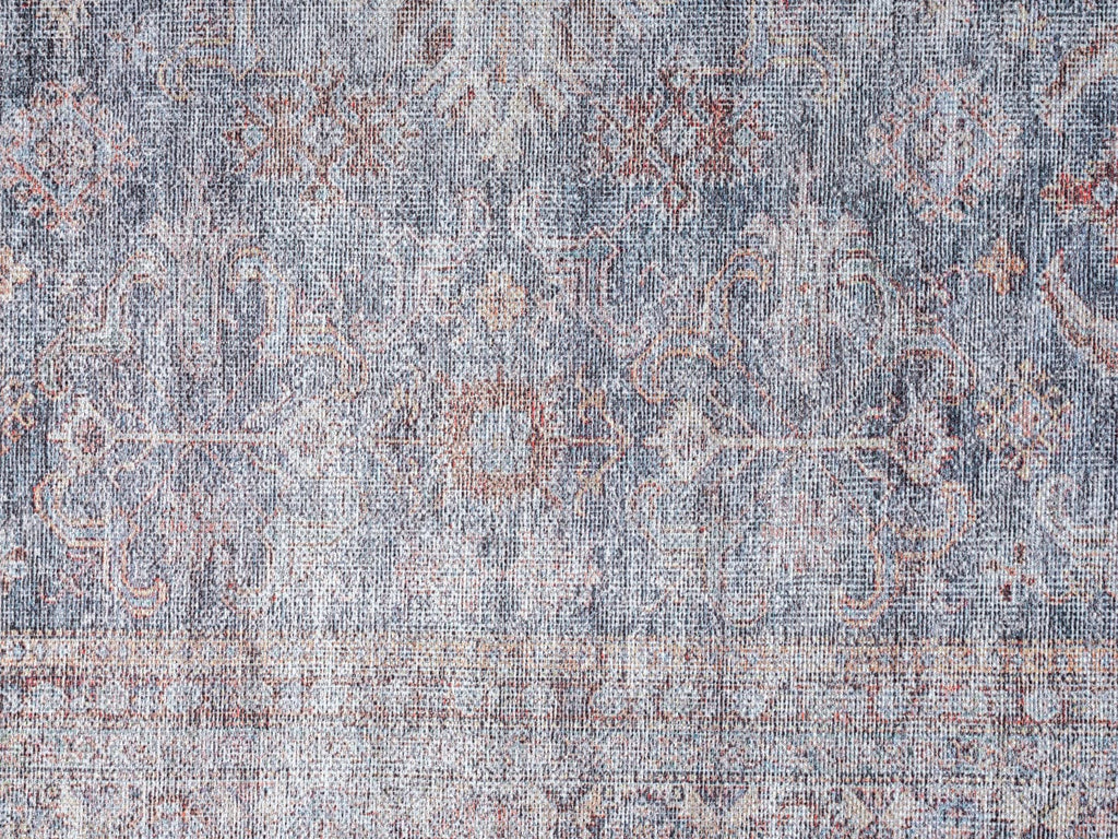 Sorra Blue and Brown Traditional Distressed Washable Rug