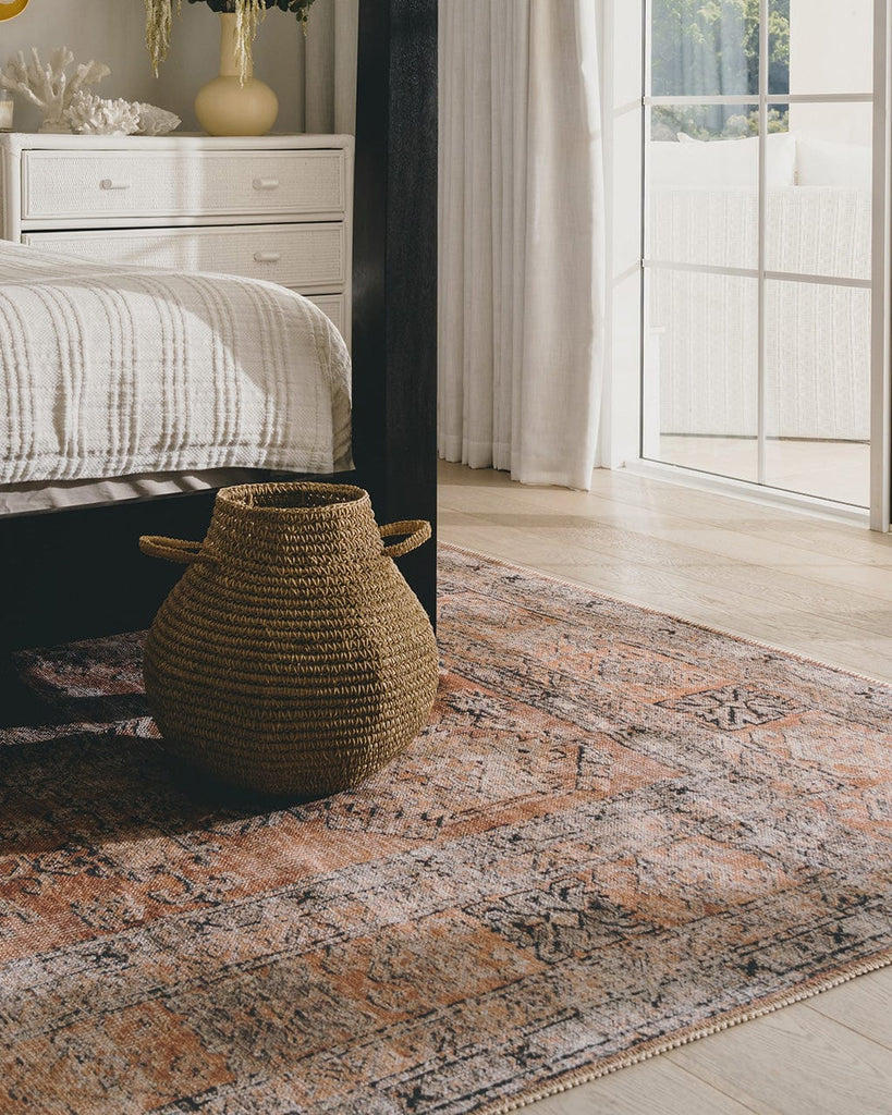 Sydelle Brown and Grey Traditional Distressed Washable Rug