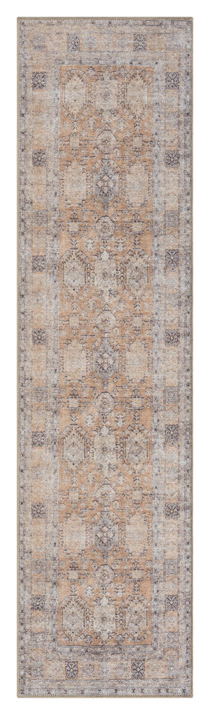 Sydelle Brown and Grey Traditional Distressed Washable Runner Rug