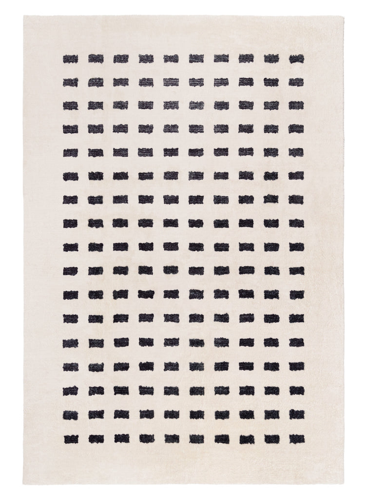 Taber Cream and Black Rectangles Washable Rug