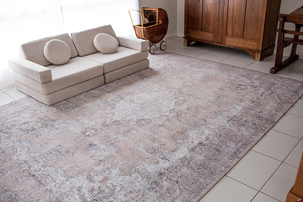 Tinka Beige and Grey Traditional Distressed Washable Rug